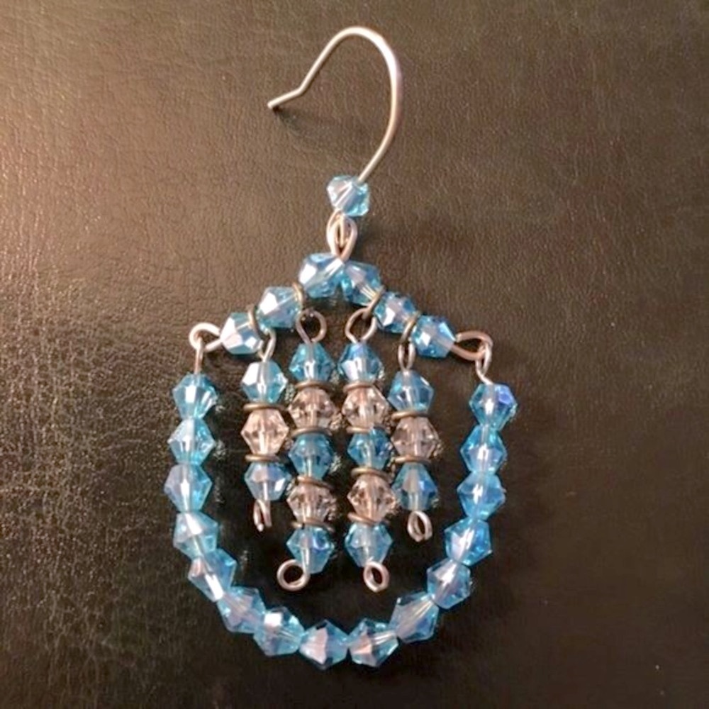 Sea Blue & Clear Crystals Artesian Made Earrings in silver